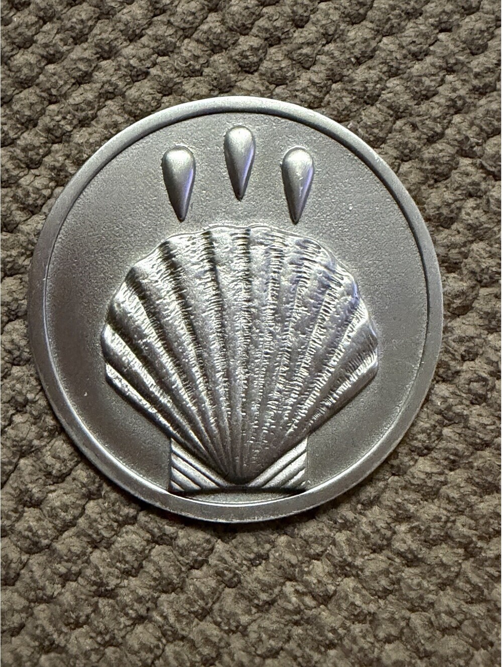 3" Lutheran Silver medal scallop seashell three teardrop shaped baptism coin